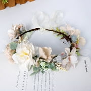Fairy Women Floral Halo Boho Flower Headband Floral Crown Headpiece Hair Wreath with Ribbon Wedding Party Prom Photos Festival